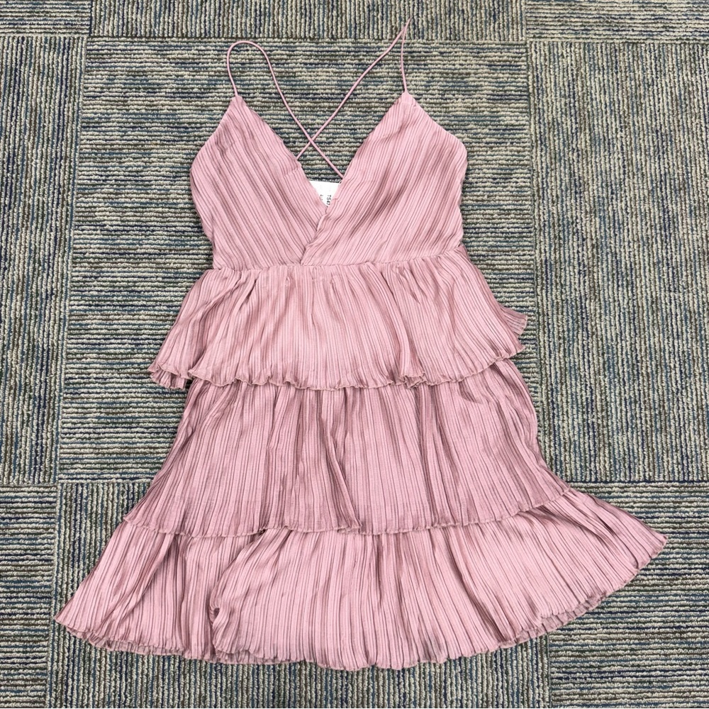 Twosisters The Label Pink Pleated Tiered Mini Dress Criss Cross Straps Size 4
